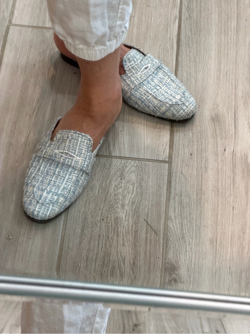 Woven Blue & White Slip-On Mules